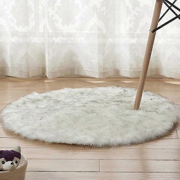 Rund Ryamatta Vardagsrum Sovrum Matta Golv Fluffig Matta White and Gray 30cm
