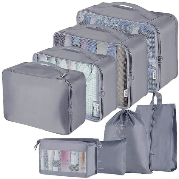 8-pack Organizer Set för Resväskor, Förvaringsväskor, Packningskuber, Reseväskor, Presenter Grey