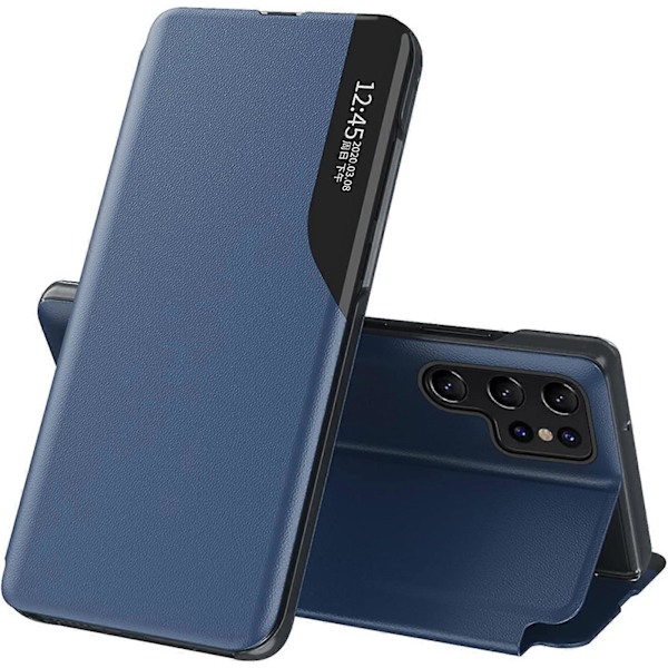 Samsung Galaxy S24 Magneettinen Läppäkotelo, Erittäin Ohut PU-Nahkakotelo Kirkkaalla Sivunäkymäikkunalla, Jalustalla ja Iskunkestävällä Suojakuorella blue S24 Plus