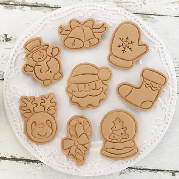 8 stk. julekageforme 3D tegneserie kiksform julefondantforme til jule DIY kagedekorationsværktøjer