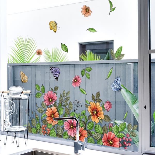 Trädgårdsblomfönsterdekal, Fjärilsväxtfönsterdekaler, Glasdekaler, Antikollisionsdekaler