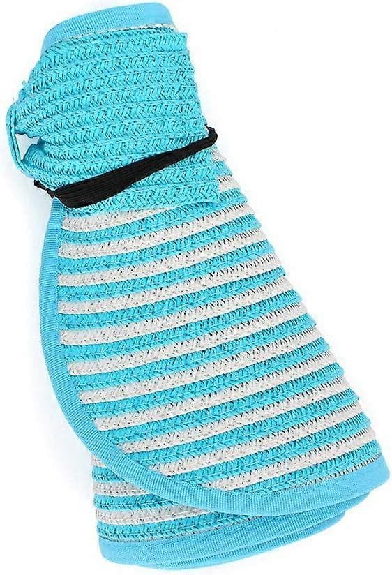 Store Strand Solhatte til Kvinder Foldbar Bredskyggede Hat til Damer Visir Kasket Spand med Sløjfe Sky Blue Stripe