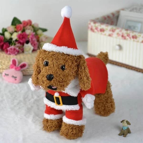 Sødt hunde-julemandskostume, egnet til små hunde, katte, Yorkshire Terriers og andre kæledyr til rollespil. Red L