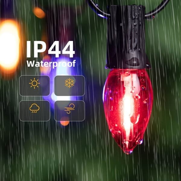 10M 15 LED-jouluvalot lisäpolttimolla - E12-kanta, monivärinen, IP44-vesitiivis