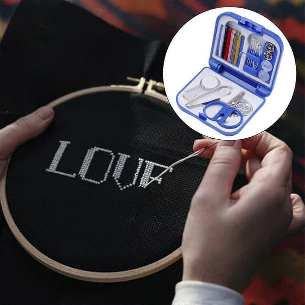 Sammenleggbart, bærbart sysett, mini sysettboks, reisesysett for reparasjon av overlock Royal Blue
