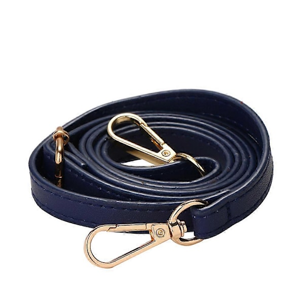 Justerbar Lång Läder Crossbody Axelremsersättning Handväska Bälte Dark Blue  Gold Buckle