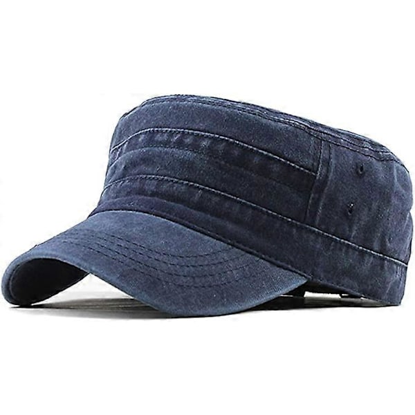 Unisex Vintage Militär Armé Keps Platt Justerbar Basebollkeps Grå navyblue