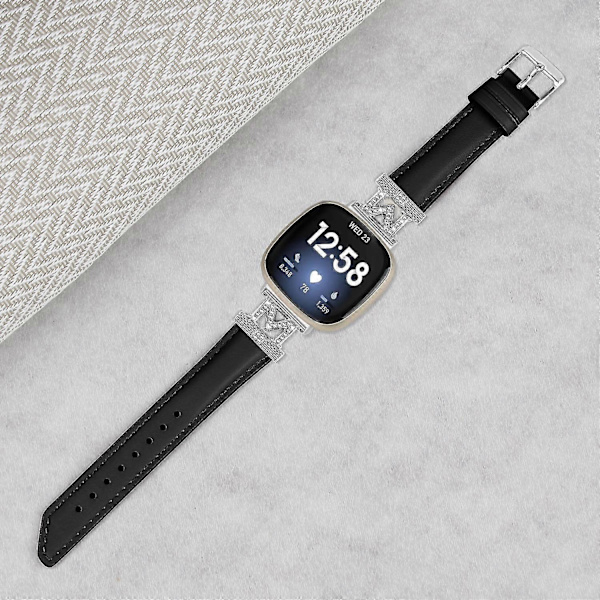 Ægte læderrem i M-form til Fitbit Versa 3/Versa 4/Sense/Sense 2 Black Fitbit Versa 3