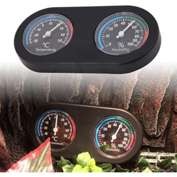 Reptiltermometer og Fuktighetsmåler, Mini Analog Temperatur Hygrometer, Rund Form, Termometer Hygrometer for Reptiltank