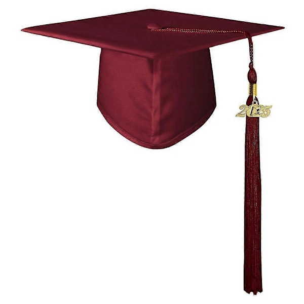 Matt Gradueringshatt for Voksne Unisex Justerbar Bachelorhatt med 2025-Charm Lange Dusker Gradueringsantrekk Bachelorhatt for College Gradueringsbilder Pa Wine Red