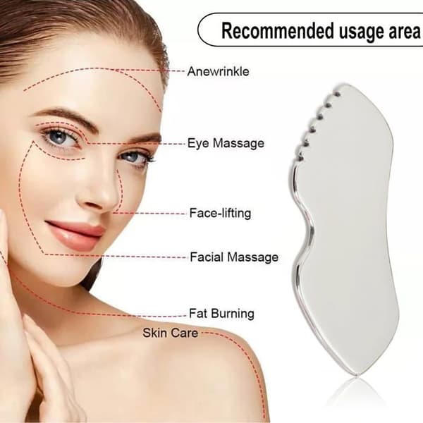 Gua Sha i rustfrit stål - 1 stk, muskelmassage, hudpleje - Sølv - Velegnet til smertelindring, afslapning