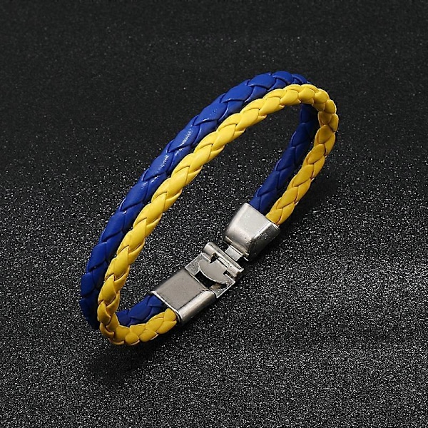 Blå gul patchwork ukrainsk flag farve armbånd simpelt flettet læderarmbånd, 2024 Ping