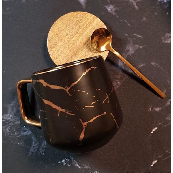 Porslin Te Kopp Kaffe Mugg Set för Eftermiddagste - Marmormönster BIack Tall