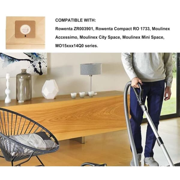 Pakke med 10 erstatningsposer kompatible med Rowenta ZR003901 Compacteo Accessimo / City Space / Mini Space støvsuger
