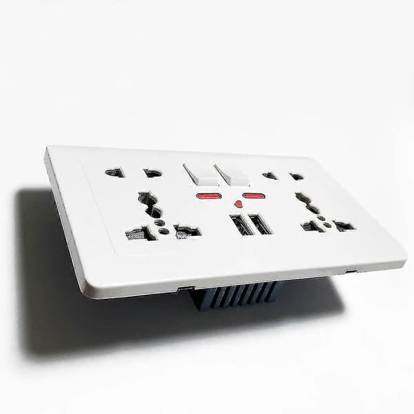 Hvit Universal 5-hulls veggkontakt med LED-indikator