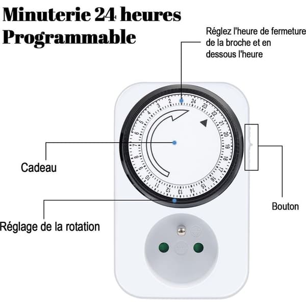 3500W mekanisk stikkontakt, 15-minutters intervaltimer, dagligt programmerbar indendørs mekanisk stikkontakt, hvid