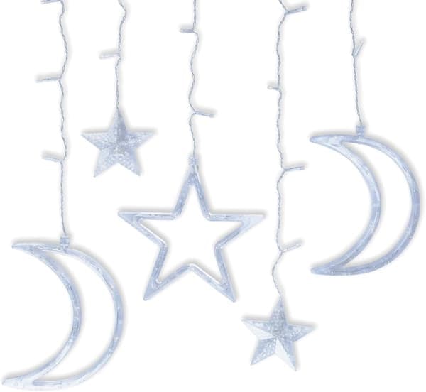 Gardiner med batteridrevne stjerner og måner - Julevinduslys | Fairy Lights med 8 lysmoduser og minnefunksjon