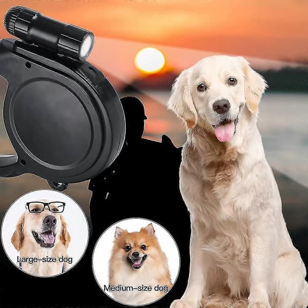 8m Infällbart Hundkoppel, Udragbart Koppel Med LED-Ficklampa, En Knapp Broms För Små