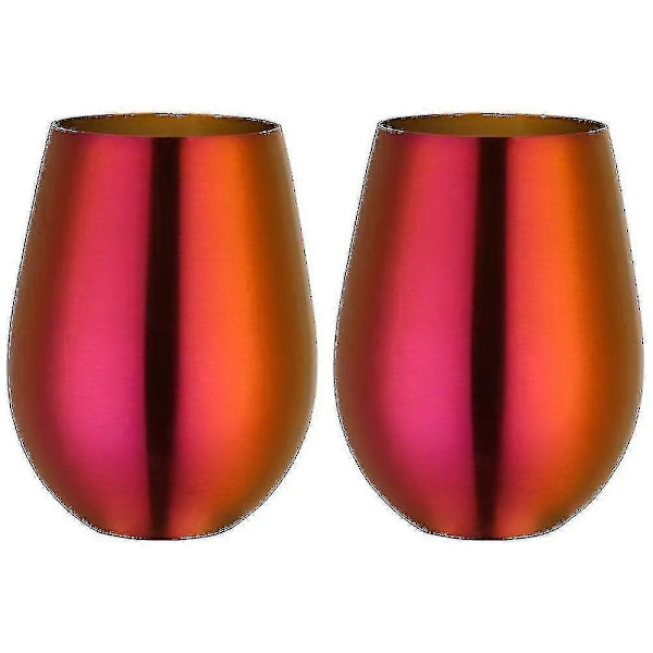 2 st Vin Tumbler Rostfritt Stål Stjälklöst Vinglas För Resor Magic Red