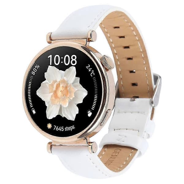 Garmin Lily 2 Smartwatch med ægte 14 mm koskindslæderrem - Brun bambusdesign Multicolor White