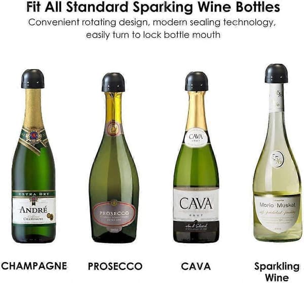 3 stk champagne-/vinkork - vakuumforsegling - Stopper svart svart