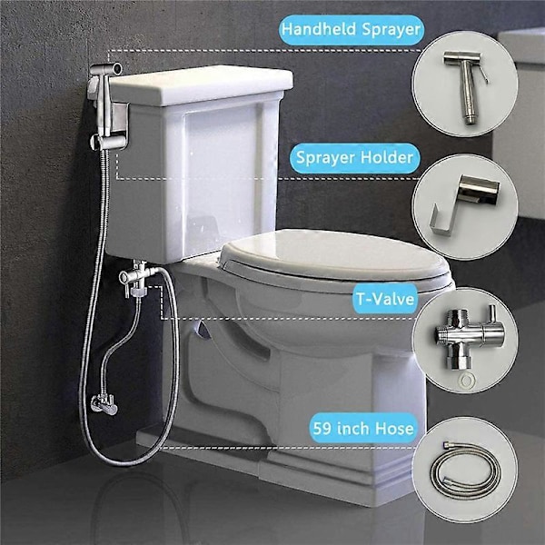 Kädessä pidettävä WC-bidetsuihkusarja Ruostumattomasta teräksestä valmistettu käsibidetsuihkuhana Suihkupistoolit Kylpyhuoneen käsisuihku Itsepuhdistuva US SET