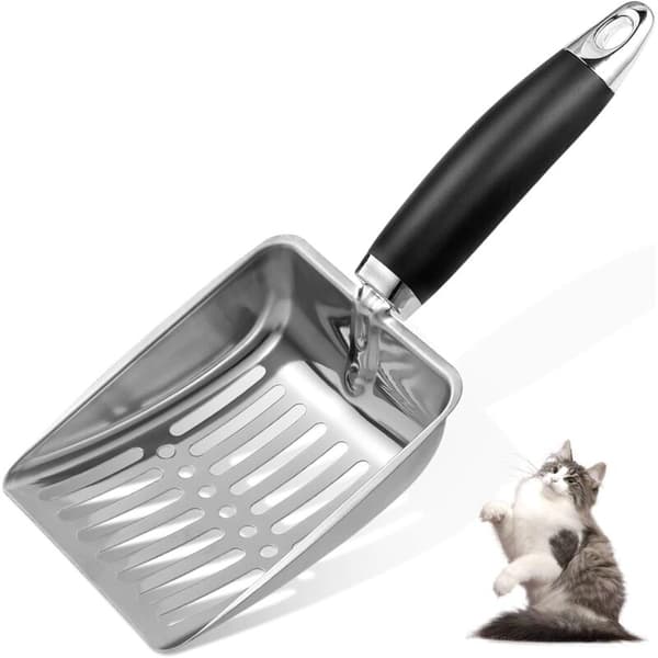 Kattespade i rustfritt stål - Mellomstor metallspade - Solid nettingspade - Enkel å rengjøre - Egnet for kattedoer - Svart