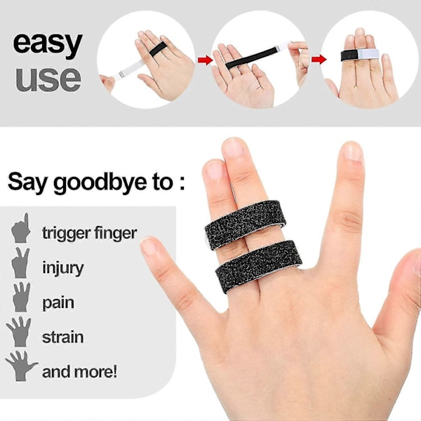 10 st Buddy Tape Fingerband Halkfria Kardborreband Fingerskenor, Återanvändbara Buddy-lindor i Tyg för Brutna Tår Black 10pcs