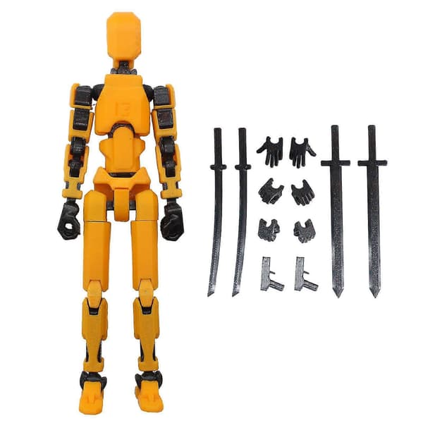 3D-printad actionfigur, T13 actionfigur, Titan 13 actionfigur, Robot actionfigur yellow