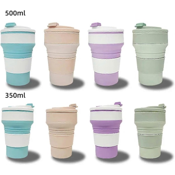 Sammenklappelig Kaffekop, Foldbar Kop, Sammenklappelig Kop, Foldekop, Sammenklappelige Kopper til Rejser, To Go Kaffekop, Silikone Rejsekaffekop Purple 500ml
