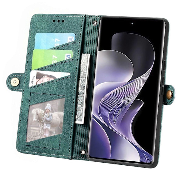 Til TCL 50 Pro NxtPaper 5G Etui med Lynlås, Geometriske Linjer, Læder Telefon Cover - Grøn Multicolor Green