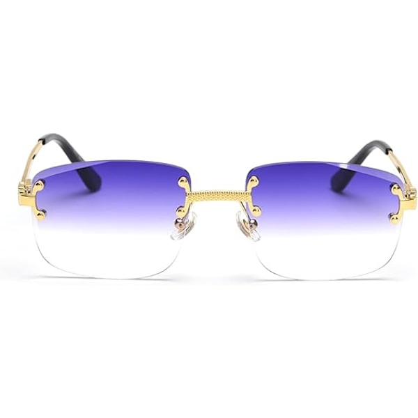 Bågfria Solglasögon Fyrkantiga Färggradient Ramlösa Glasögon Vintage Retro Glasögon Purple
