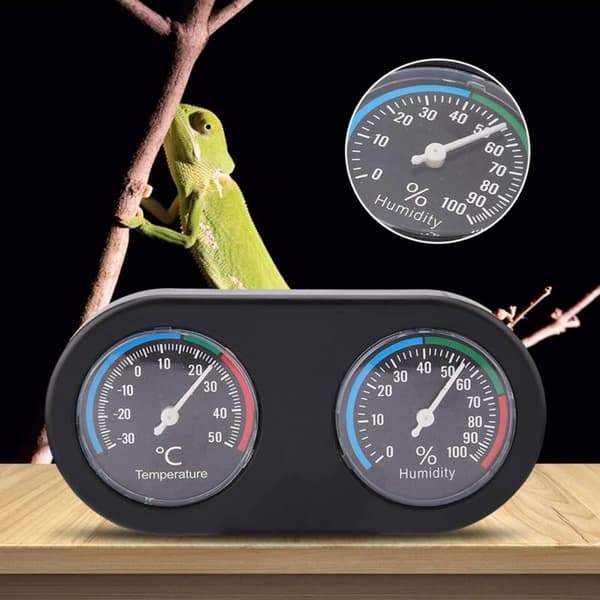 Reptiltermometer og Fuktighetsmåler, Mini Analog Temperatur Hygrometer, Rund Form, Termometer Hygrometer for Reptiltank