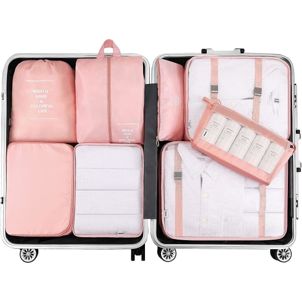 8-pack Organizer Set för Resväskor, Förvaringsväskor, Packningskuber, Reseväskor, Presenter Pink