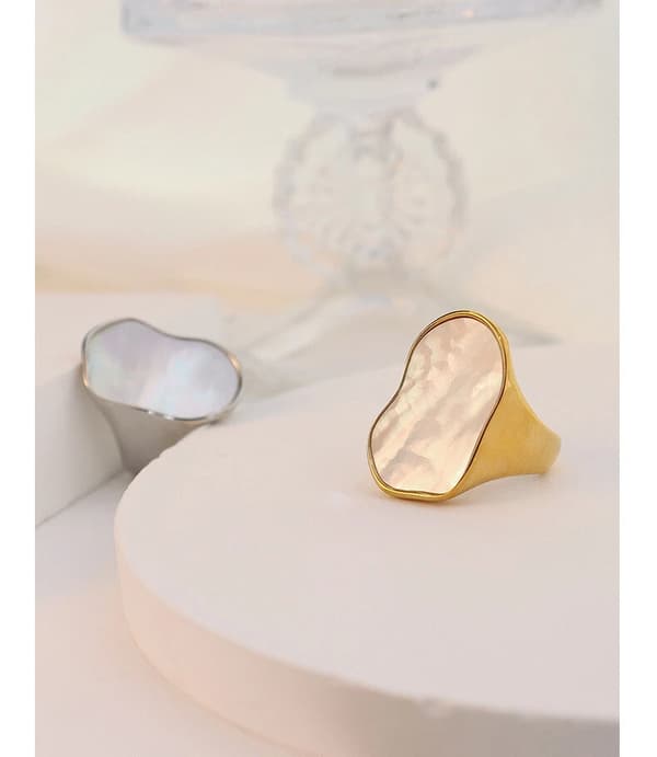 Dame 18k gullbelagt rustfritt stål ring med perlemor, uregelmessig design. silver 7
