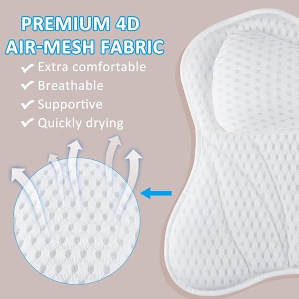 Ergonomisk Badehynde - 1 Stykke - Åndbart 4D Mesh - Hoved- og Rygstøtte med 6 Sugekopper - til Badekar