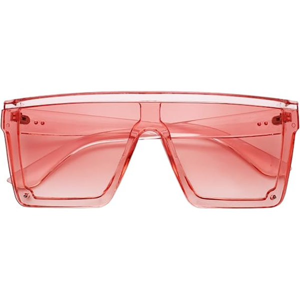 Neliönmuotoiset ylisuuret aurinkolasit naisille ja miehille, muodikkaat litteät suuret kehykset Transparent Pink