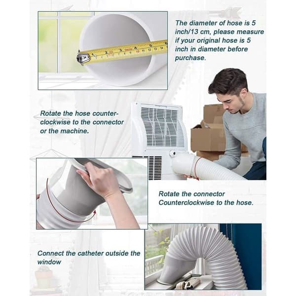 5\" (13 cm) x 2 m frånluftsslang för portabel luftkonditionering - flexibel infällbar PP, tål -20°C till 70°C