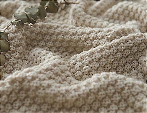 Nordisk Strikketeppe med Dusker 110x150cm Strikket Sofateppe for Kontorstol Sofa Alle Årstider (Beige)