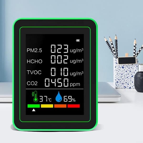 Komplet indendørs luftovervågningsenhed - Bærbar kuldioxidmåler med brugervenligt LED-display - Indendørs luftkvalitetsmonitor (hvid)