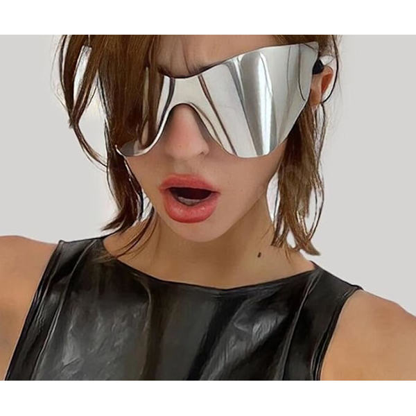 Överdimensionerade Punk Solglasögon Kvinnor Män Bågfri Solglasögon Dam Glasögon Goggle (Silver)