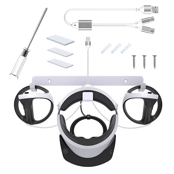 VR Väggfäste för PS VR2 Headset Förvaringsställ med Laddningskabel Skruvar