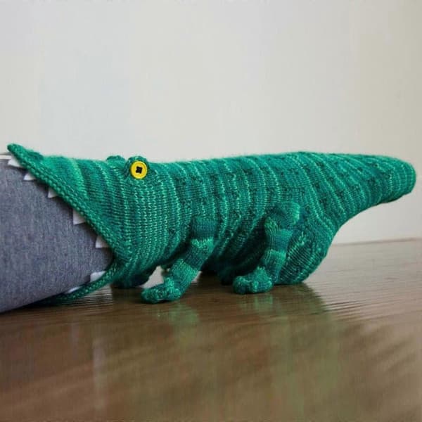 Morsomme dyrealligator-sokker, nyhetstrikkede krokodillesokker for kvinner