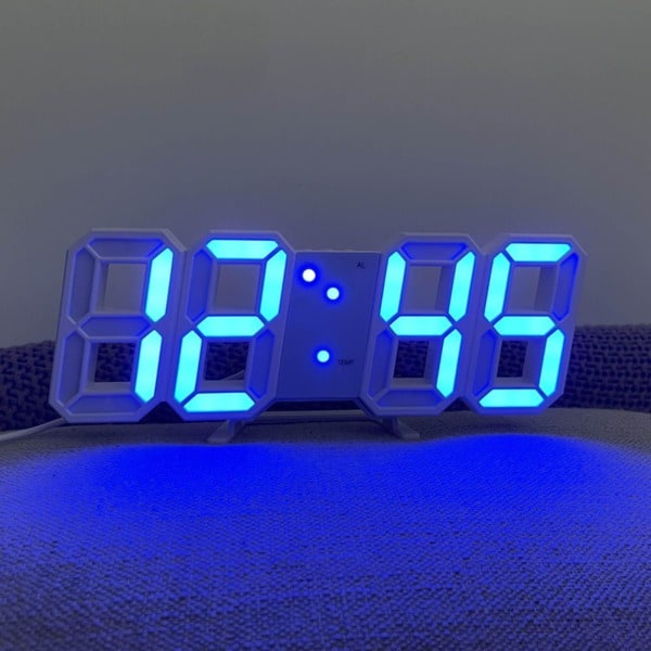 LED Digital Display Veggklokke Lysende Nattmodus Justerbar Elektronisk Bordklokke Veggklokke Dekor Stue LED Klokke [dB} Blå Blue