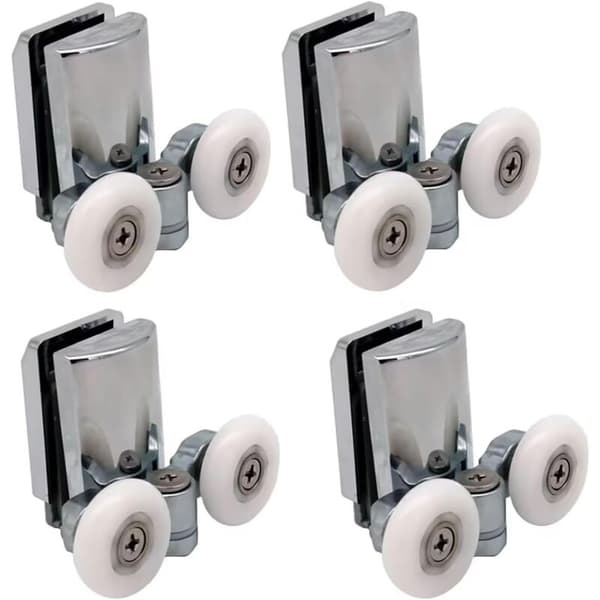Sæt med 4 brusedørsruller, 23 mm, metal og zinklegering, 8-10 mm glashul, til skydedøre