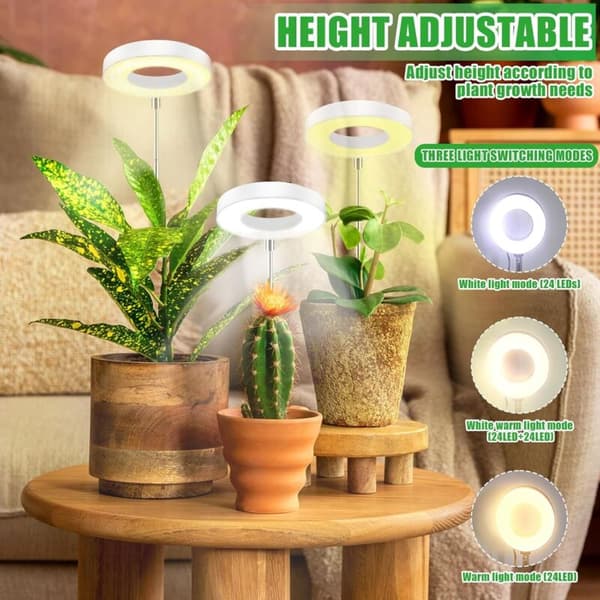 Fuld-spektrum LED vækstlys til indendørs planter, justerbar højde med 3/9/12 timers timer, 10 lysstyrkeniveauer, 3 tilstande, til små planter