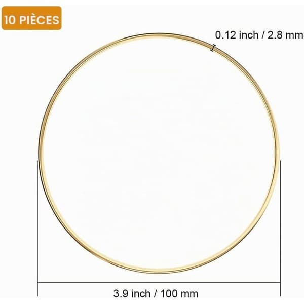 10 gullfargede metallringer 10 cm - Solide sirkler for DIY - Blomster- og bryllupsdekorasjon - Håndverk