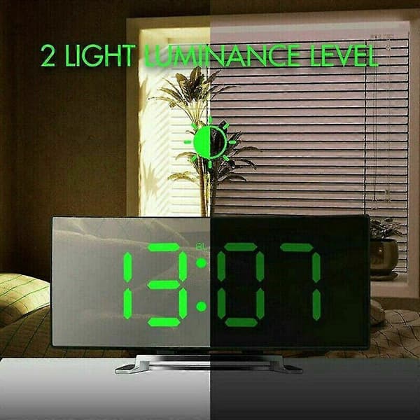 LED Digital Vækkeur Strøm USB/Batteri Temperatur Stort Spejl Display Green