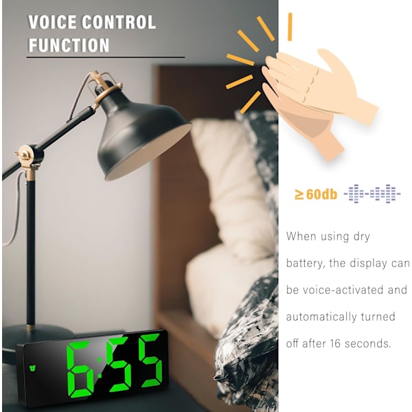 Digital väckarklocka batteridriven, LED-reseväckarklockor bredvid eldriven icke-tickande med snooze-temperatur