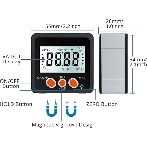 Digital Inclinometer Vinkelmåler 4 * 90° Level Box Vinkelsøker Bakgrunnsbelysning Skråmåler Magnetisk base in/FT MM/M